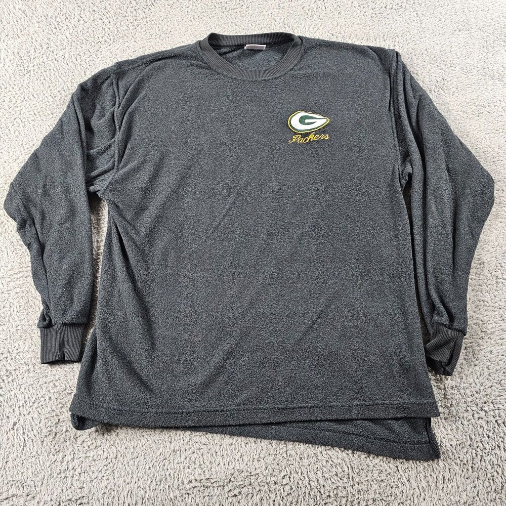 Vintage Green Bay Packers Sweatshirt Mens XL Black Terry Cloth Chalk Line Logo